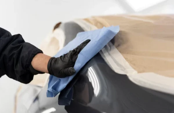 Applying ceramic paint protection on black car panel